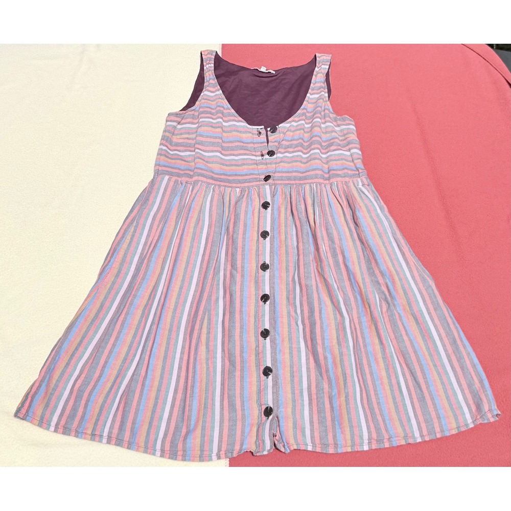 Madewell Women XS Striped Button Front Sleeveless Mini Dress Multi Color Lined